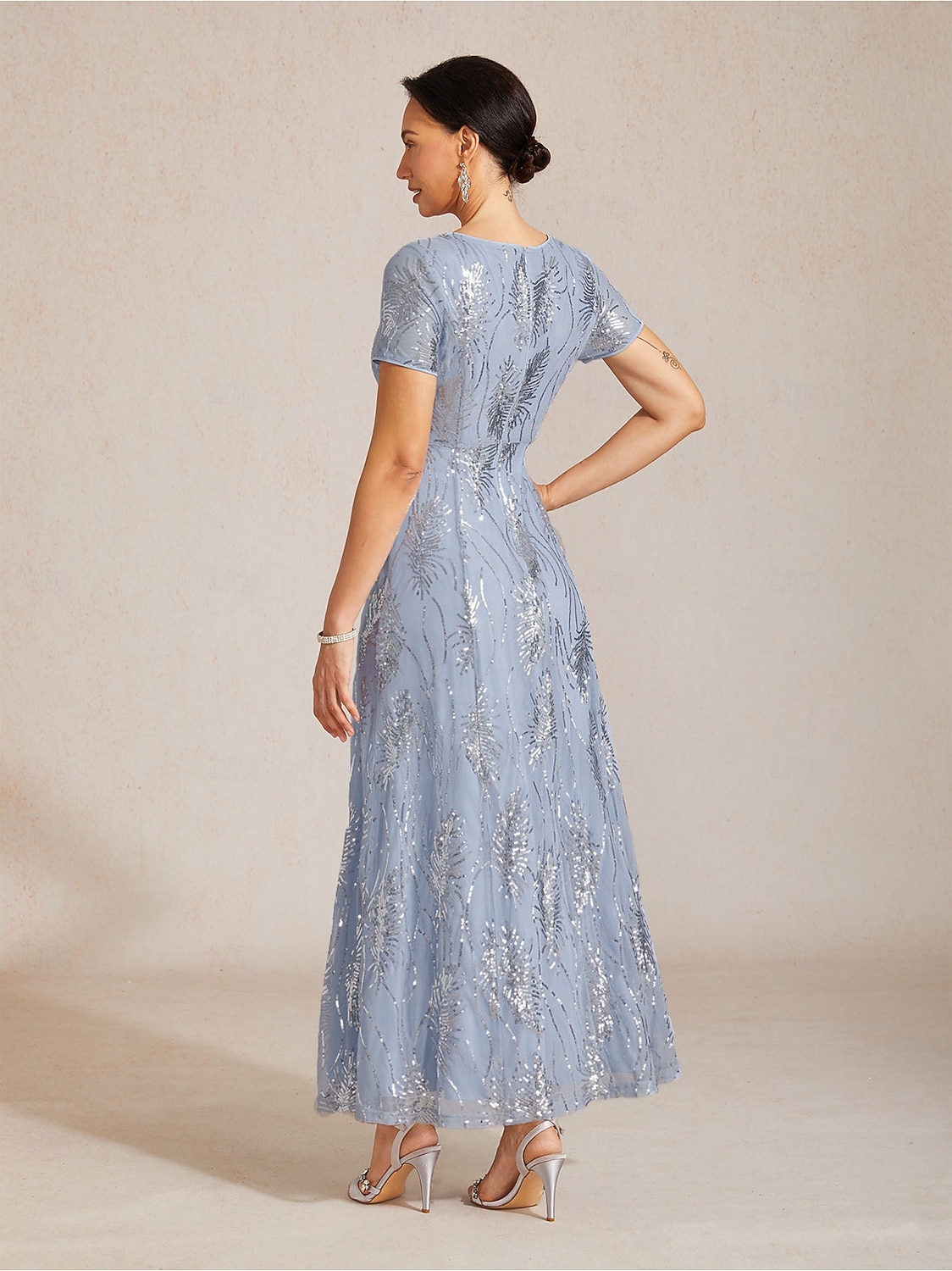 Women's Maxi Dress Sheath Dress Elegant Evening Party Party Cocktail Party Sequins Solid Color Floral Short Sleeve Crew Neck Sky gray 2026 - $169.99 –P2