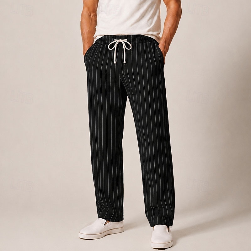 Herren-Leinenhose mit Streifen, elastischem Bund und Kordelzug 2026 - $39.99 –P3