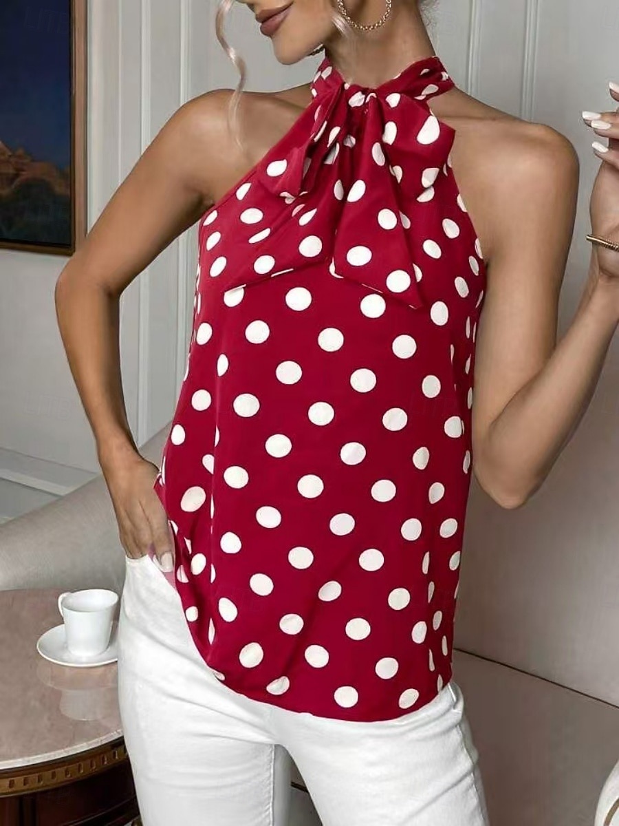 Women's T Shirt Tee Top Print Polka Dot Fashion Stylish Classic Sleeveless Halter Neck Regular Tops Casual Daily Going out Black White Wine Navy Blue Summer Spring 2026 - $19.99 –P15