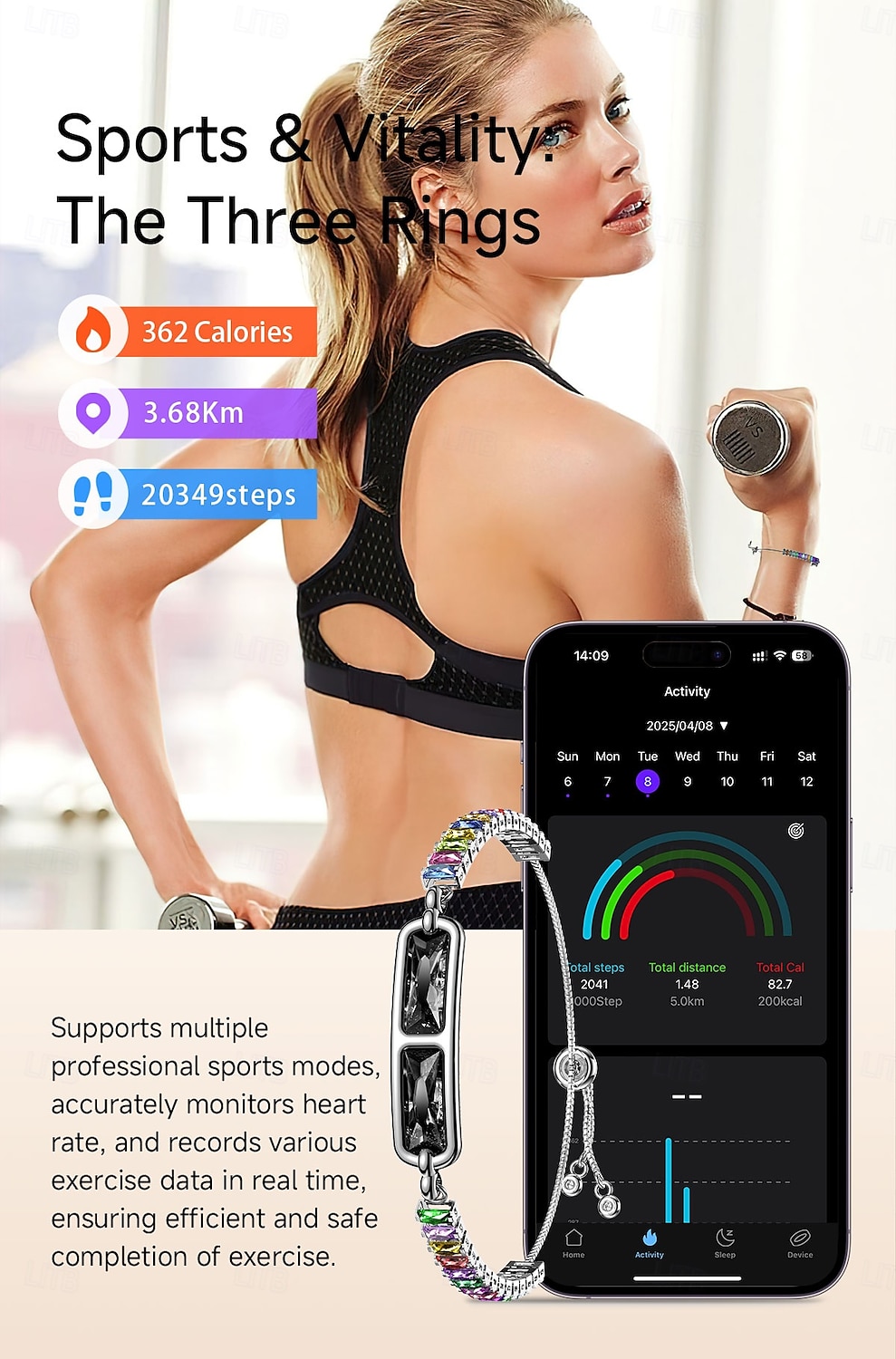 Elegant Smart Bracelet for Women, Jewelry Fitness Tracker with Sleep & Activity Tracking, IP68 Waterproof Smart Jewelry with App Sync, Long Battery Life, Adjustable Crystal Bangle, Fashion Gift 2026 - $51.99 –P4