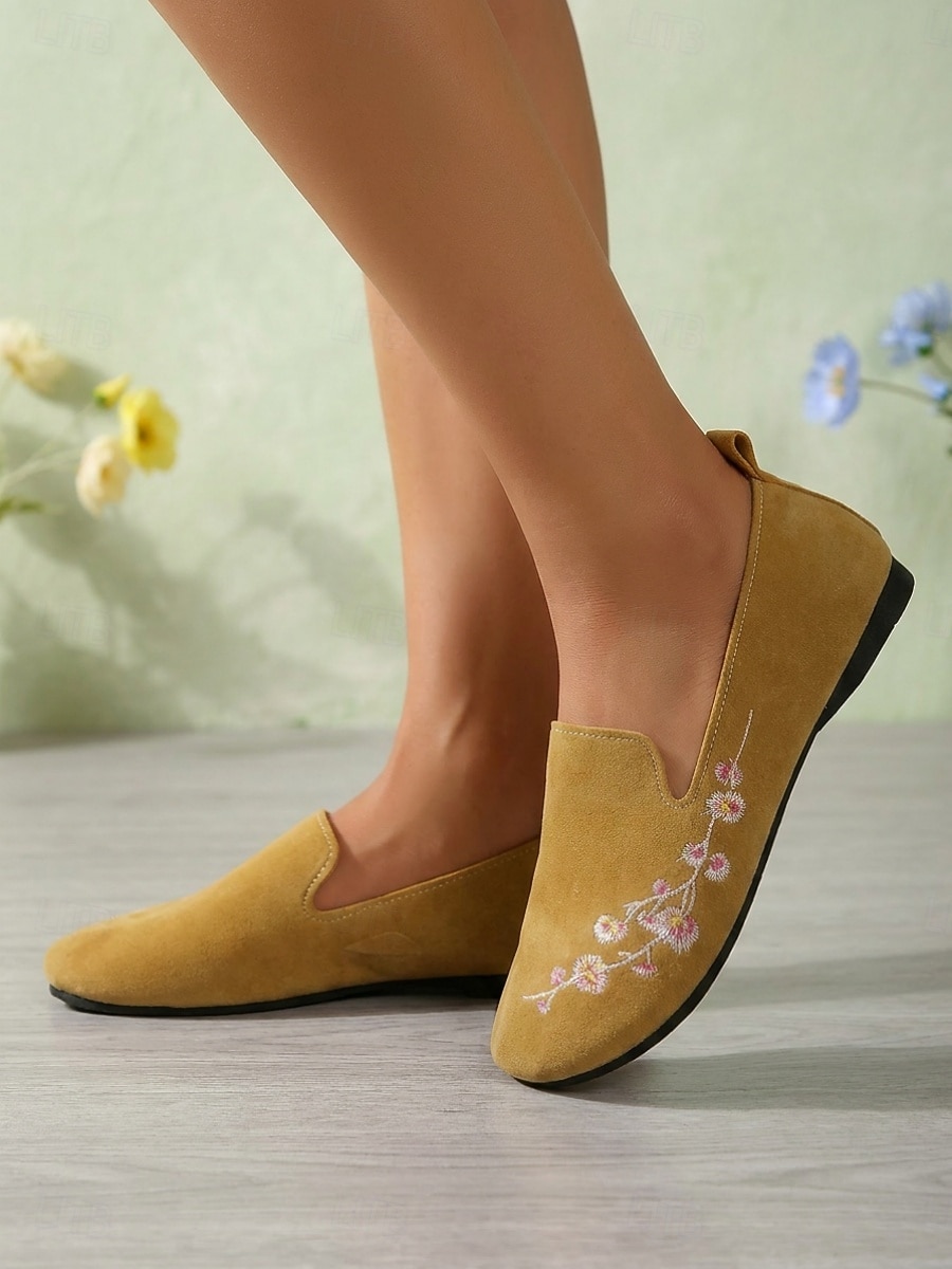 Gelbe, geblümte Damen-Slipper mit Stickerei – bequeme, lässige Schuhe in weiter Passform, atmungsaktiv und leicht, ideal für den Alltag und zum Spazierengehen. & reisen 2026 - $19.99 –P1