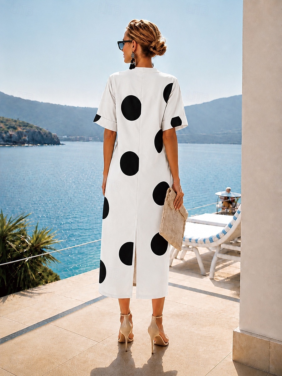 Per donna Abito maxi Abito Camicia Vestito Estivo Abito Vintage Abito Formale Elegante Vacanza Vintage Manica al gomito Casa Lavoro Spiaggia Vestibilità regolare Grafico A Pois Astratto Manica Corta del 2026 a $36.99 –P6