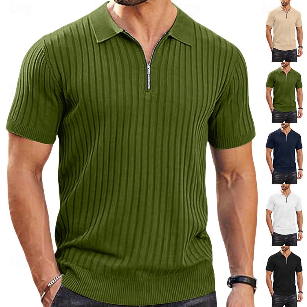 Pánské Polokošile Polo na zip Ležérní Denní Klopa Krátký rukáv Módní Základní Bez vzoru Lehká váha Čtvrtletní zip Léto Jaro Černá Bílá Námořnická modř Khaki Armádní zelená Polokošile 2026 - $24.99 –P1