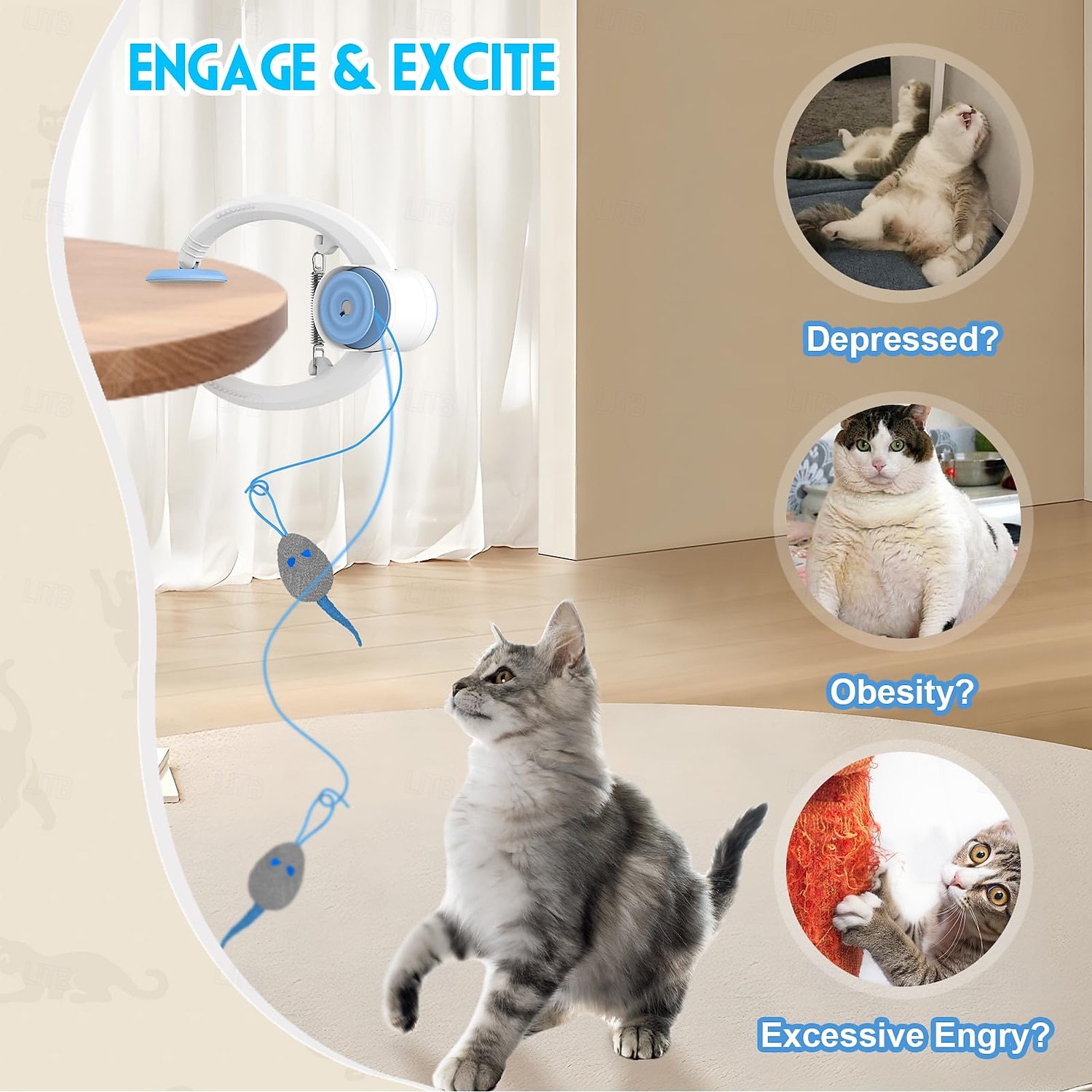 Giocattolo interattivo per gatti da interno, giocattolo intelligente ricaricabile tramite USB da appendere alla porta, retrattile automatico, giocattolo elettronico per gatti con piume e cordino, con del 2026 a $53.99 –P8