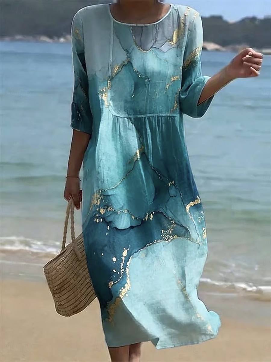 Dames Halflange jurk Hemdjurk Zonnejurk Vakantie Casual Strandstijl Strand Uitgaan Ruim Passend Ombre Grafisch Abstract 3/4 mouw Ronde hals blauw Blozend Roze Paars Groen Zomer Lente 2026 - $41.99 –P1