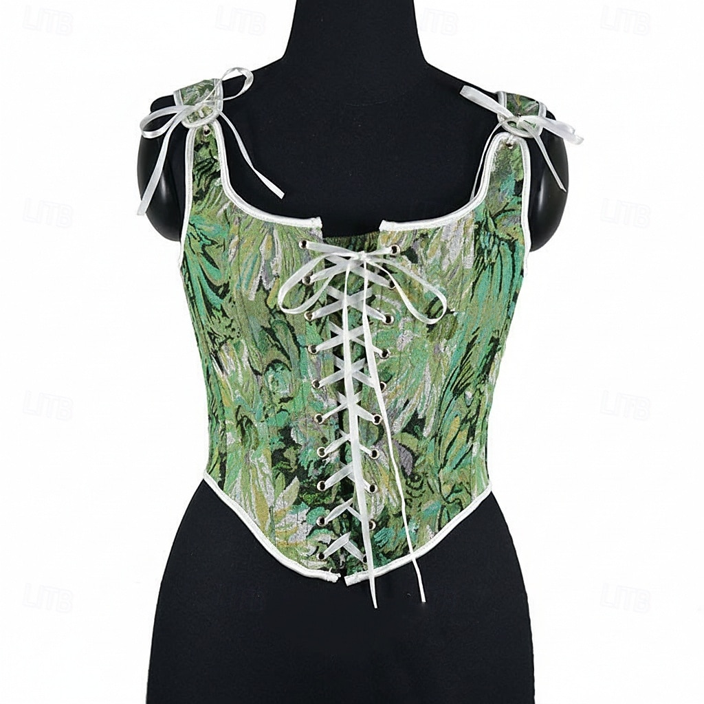 Medieval Renaissance Cottagecore Corset Overbust Corset Bodice Lace up Floral Fancy Dress Women's Fantasy Halloween Carnival Casual Daily Renaissance Fair LARP Adults' Corset Spring & Summer 2026 - $43.99 –P9