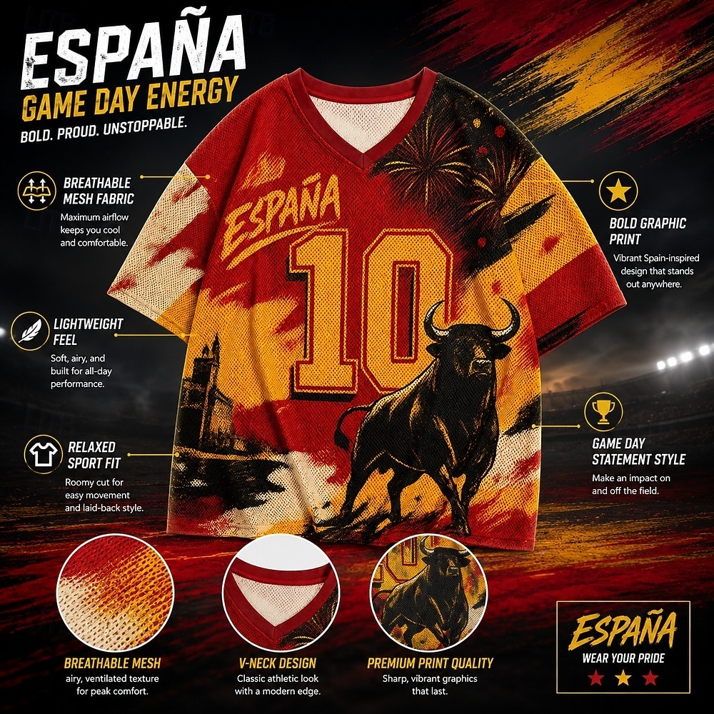 Cupa de fotbal 2026 Bărbați Grafic numeric Spania Tricou Tricouri din jerseu Manșon scurt Tricou Tipărire 3D În V Cămașă Sport Stil de strada Sport exterior Ziua meciului Fotbal Roșu 4 Roșu 3 Roșu 5 2026 - $23.99 –P6