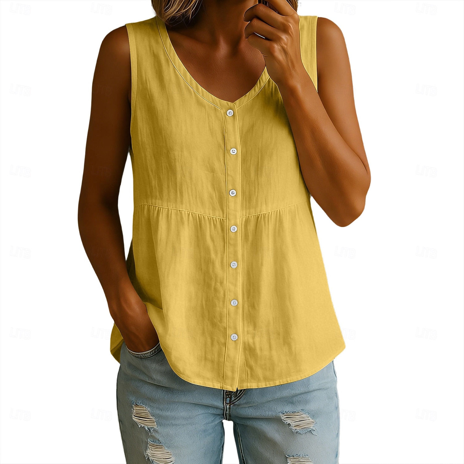 Femmes Débardeur Couleur Unie ancien Élégant Occasionnel Sans manches Col en V Hauts Réguliers Occasionnel Quotidien Bleu Noir Blanche Jaune Rouge Été Printemps de 2026 ? $25.99 –P7