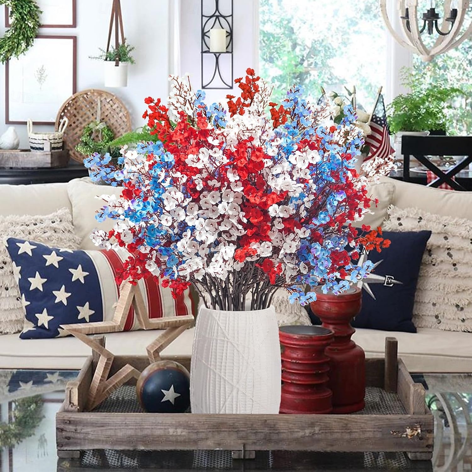 12Pcs 4th of July Artificial Flowers Fake Patriotic Babys Breath ...