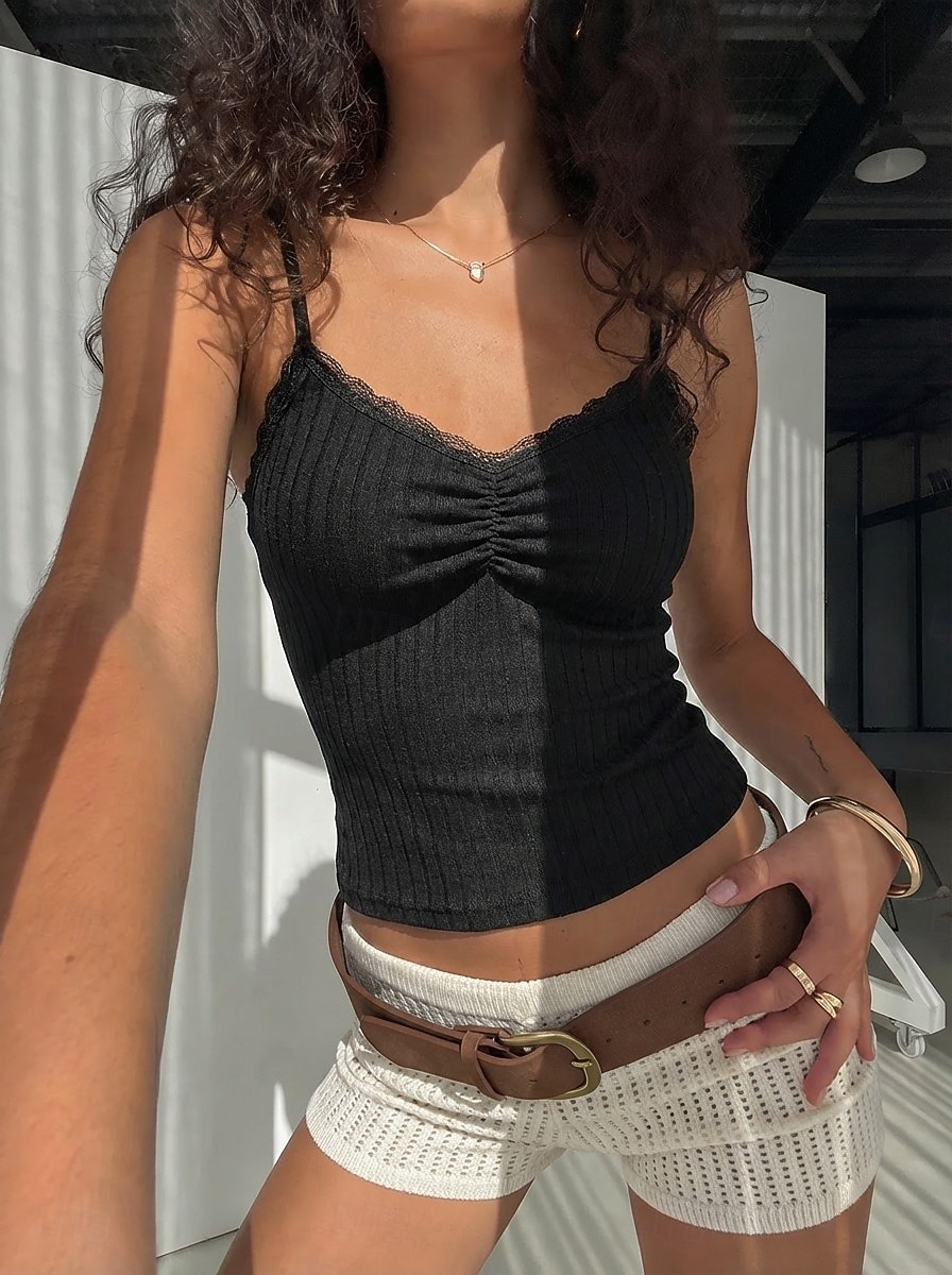 Per donna Canotta A coste Tinta unica Elegante Caldo Spiaggia Senza Maniche Canotta Top corti Casuale Abbigliamento da vacanza Nero+Bianco+Grigio Estate del 2026 a $35.99 –P5