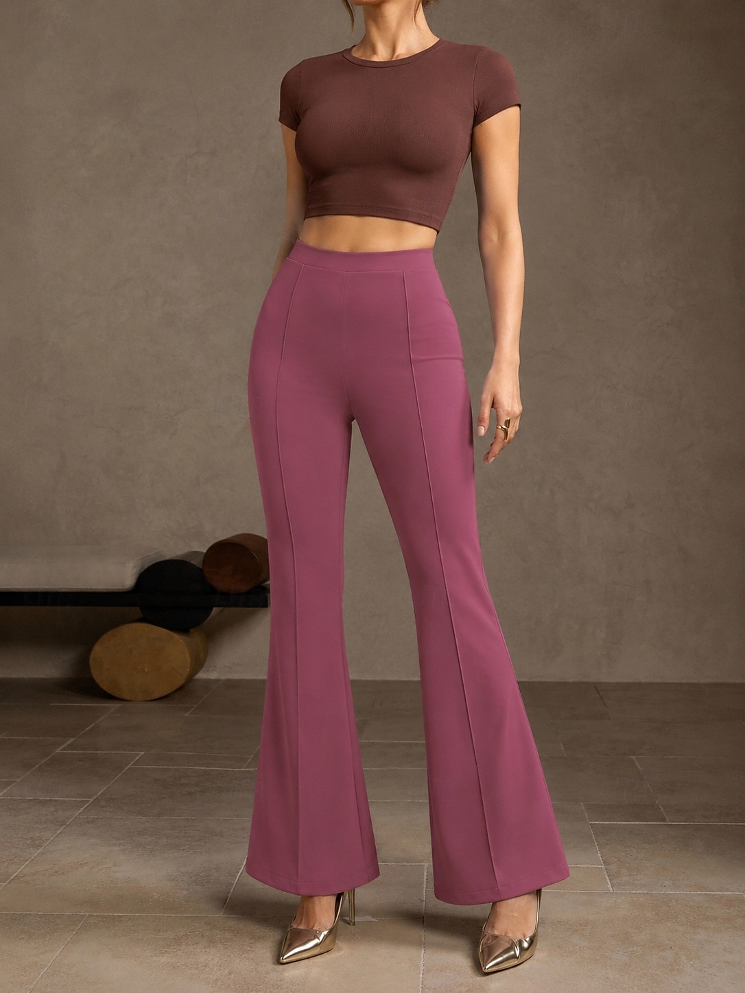 Women's Wide Leg Dress Pants Fashion Streetwear Full Length High Waist Plain Pocket Elastic Waist Comfortable Inelastic Daily Office Vacation Apricot White Dark Pink Red Summer Spring Spring, Fall 2026 - $29.99 –P4