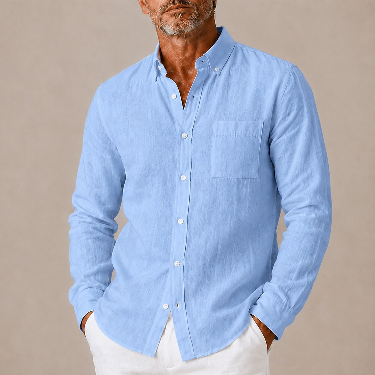 Heren linnen overhemd met knoopsluiting en button-down kraag, casual, geschikt voor dagelijks gebruik en formele gelegenheden, lange mouwen met zak, lente &zomerkleding 2026 - $35.99 –P4