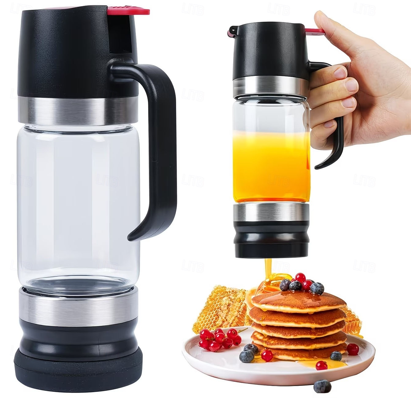 skleněný dávkovač medu se základnou &rukojeť, sklenice na sirup/med bez kapání, skleněná konvice o objemu 355 ml vhodná na kávu, čaj, pro, nádoba na med bez rozlití pro stolní nebo komerční použití 2026 - $32.99 –P2