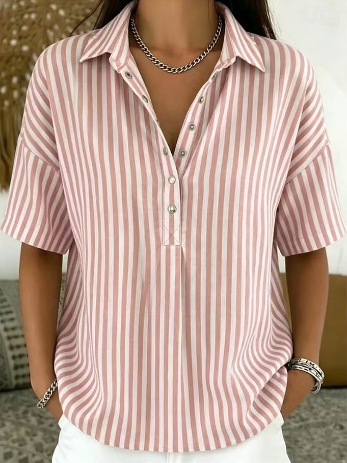Mujer Camisa A Rayas Vacaciones Moda Diario Sin Mangas Cuello Vuelto Tops regulares Casual Diario Amarillo Verde Claro Rosa Rojo Marrón Verano Primavera 2026 - $28.99 –P5