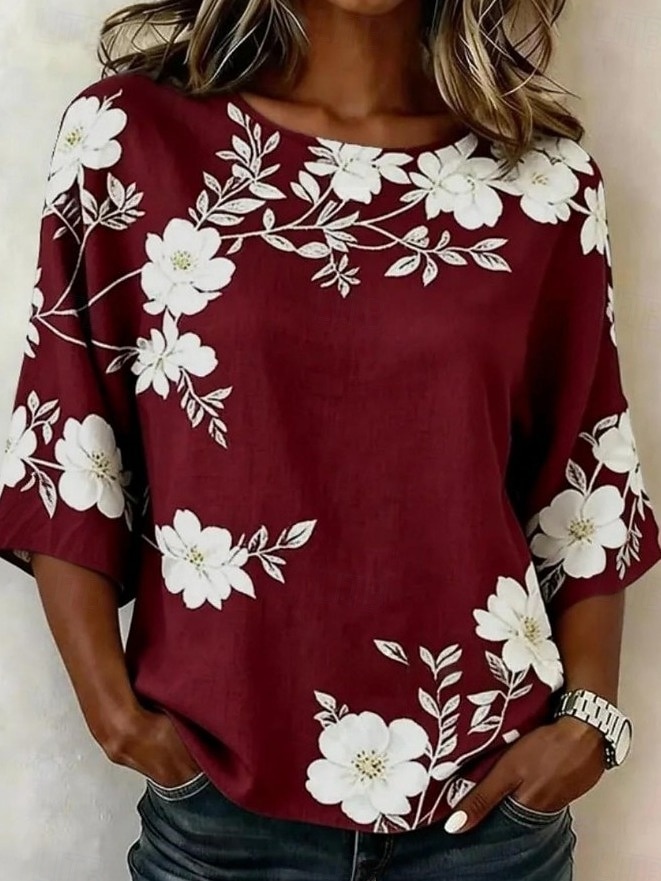 Per donna Blusa Stampato Floreale Grafico Bohemien Vintage Tropicale Manica 3/4 Girocollo Top Regolari Casuale Quotidiano Abbigliamento da vacanza Blu Rosa Rosso Verde Estate Primavera Autunno Inverno del 2026 a $31.99 –P3
