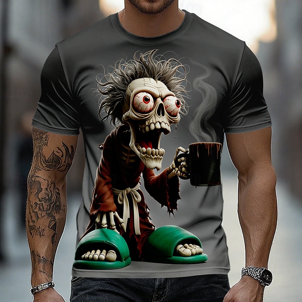 2026年 男性用 スカル ゾンビ Tシャツ 半袖 Tシャツ 3Dプリント クルーネック シャツ ファッション 誇張された カジュアル 日常 ストリート ブルー ホワイト パープル 夏 春 衣類 S M L XL XXL XXXL  コレクション – $18.99 –P4