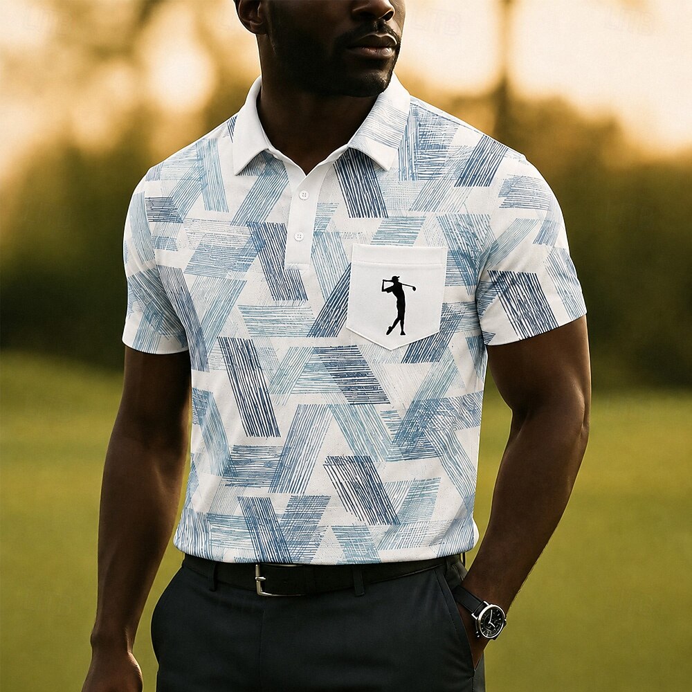 Men's Geometic Golf Sports Polo Shirts Short Sleeve Polo Shirts Collared Shirts Casual Athleisure 3D Print Buttons Breathable Mesh Spring & Summer White Purple Green 2026 - $22.99 –P2