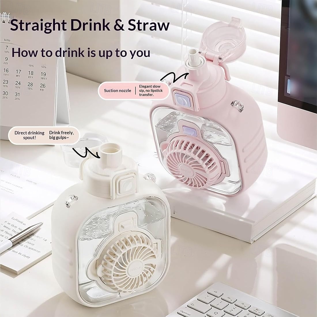 2 in 1 Water Bottle with Built In Foldable Fan, USB Rechargeable Cooling Bottle with 3 Speed Portable Fan, Portable Cooling Cup with Straw, Detachable Design for Travel, Camping, Gym 2026 - $125.99 –P1