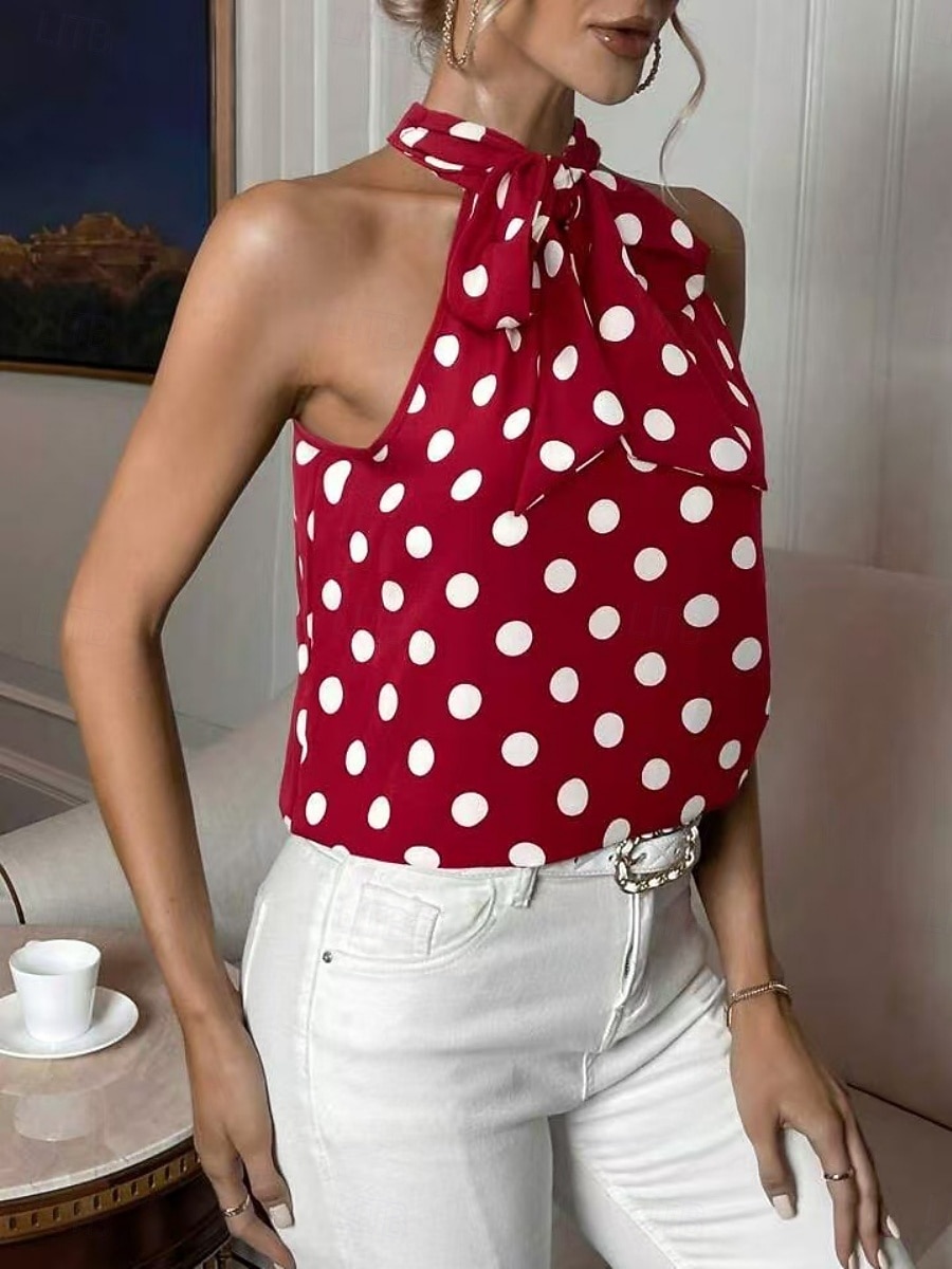 Women's T Shirt Tee Top Print Polka Dot Fashion Stylish Classic Sleeveless Halter Neck Regular Tops Casual Daily Going out Black White Wine Navy Blue Summer Spring 2026 - $19.99 –P14