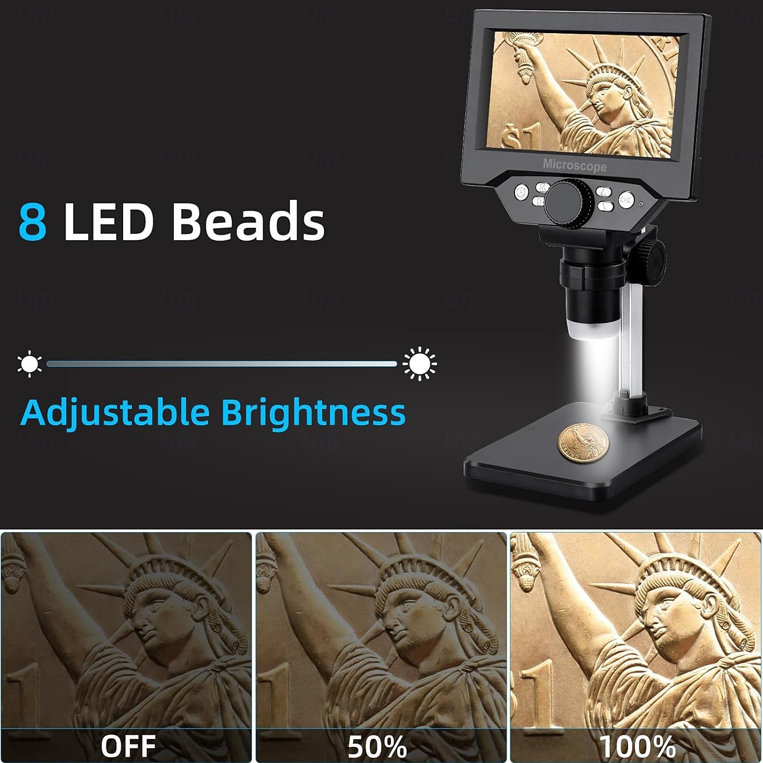 5.5 inch LCD Digital Microscope, 8MP 1-1000X Magnification, 8 LED ...