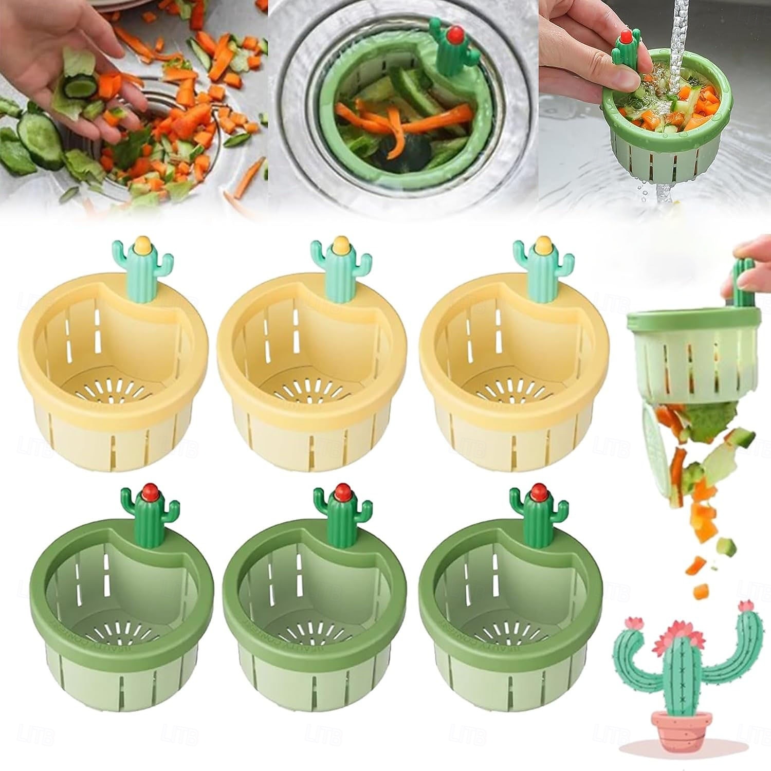 4/6 pezzi filtro di scarico per lavello da cucina a forma di cactus, cestello di svuotamento automatico a pressione, filtro raccogli-rifiuti da cucina, rete filtrante per lavello a forma di cactus del 2026 a $6.97 –P2