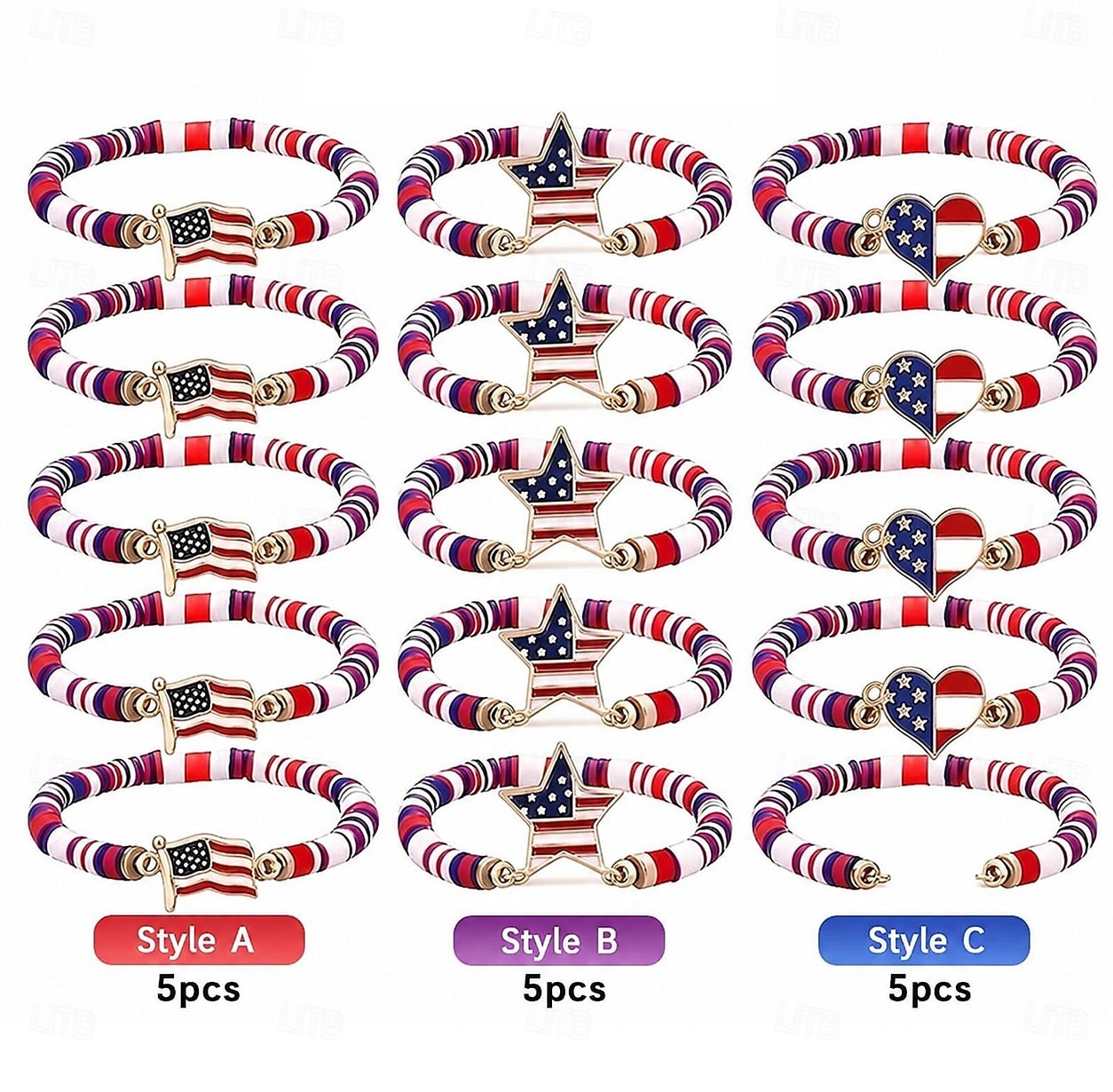 Conjunto de 15/30 pulseiras elásticas patrióticas vermelhas, brancas e azuis para mulheres, pulseiras retrô boho de argila polimérica com miçangas para a celebração do 250º aniversário, joias para o de 2026 por $22.99 –P2