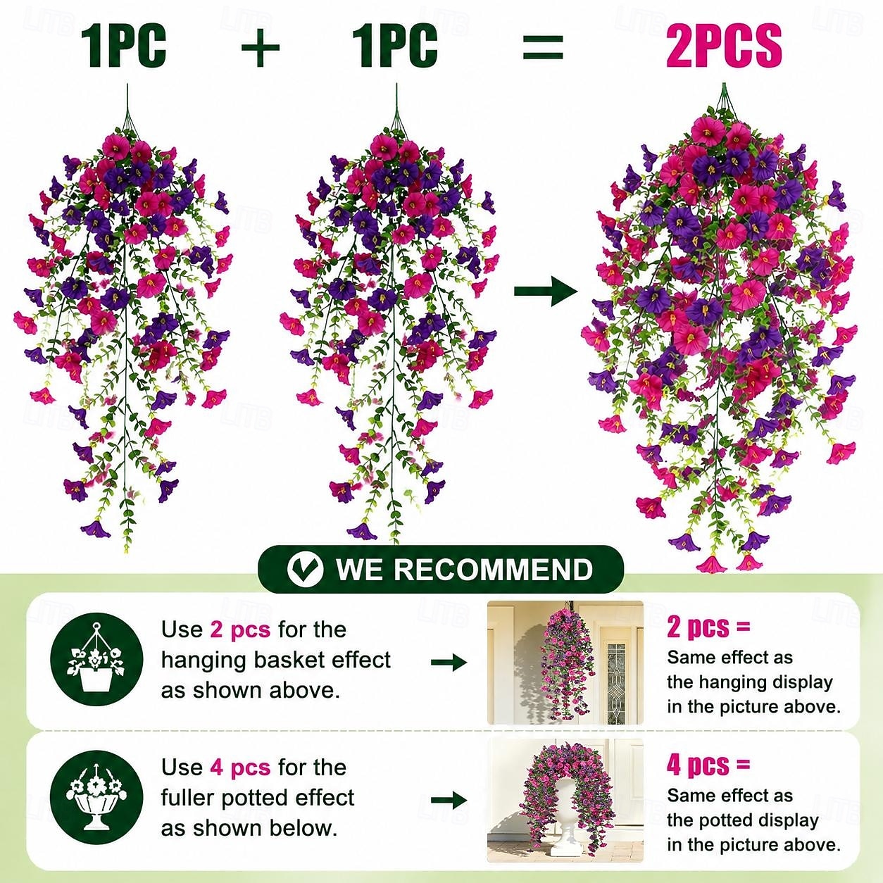 2PCS UV Resistant Artificial Morning Glory Hanging Flowers, Vibrant Purple and Red-Purple Plastic Faux Flowers for Porch, Garden, Wedding and Outdoor Decor, Weatherproof and Realistic Floral Decoration 2026 - $15.99 –P2