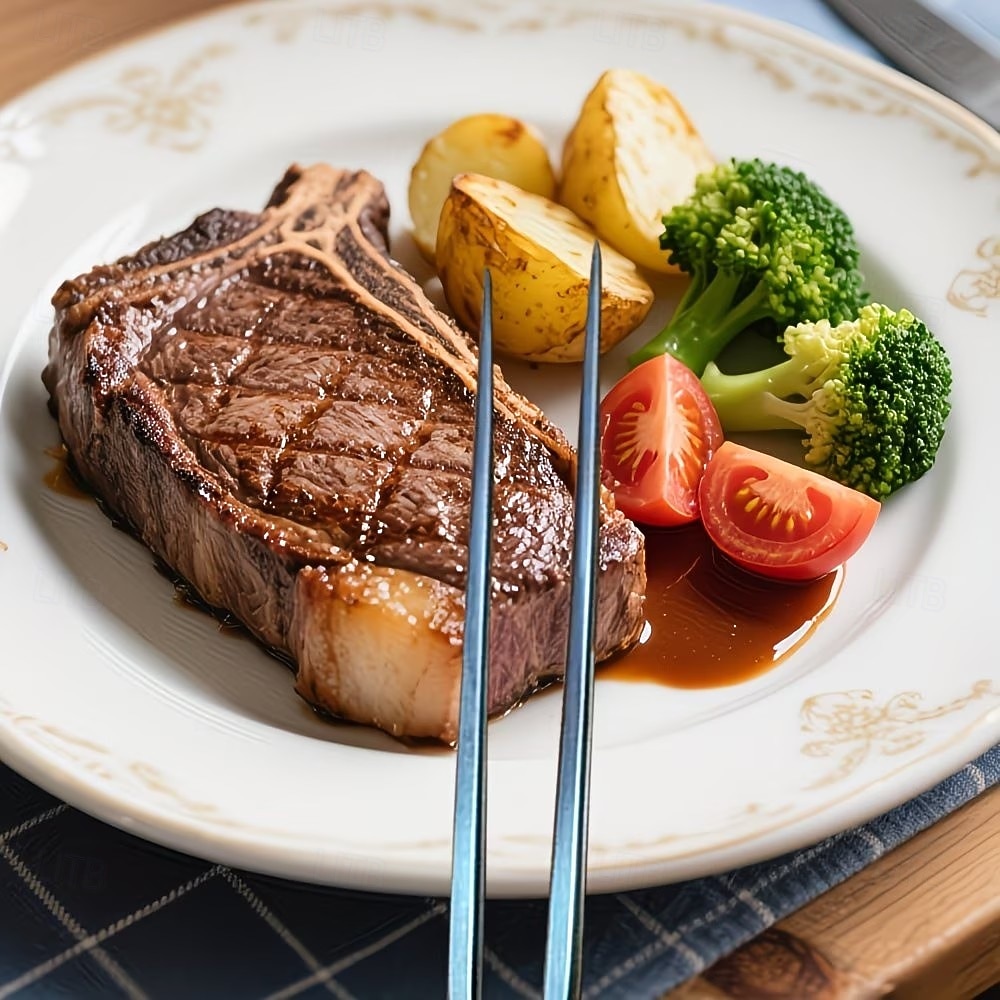 Grillgaffel i rustfritt stål med trehåndtak, perfekt for grilling av kjøtt, bruk på kjøkkenet, camping utendørs og servering av kjøtt 2026 - $24.99 –P4