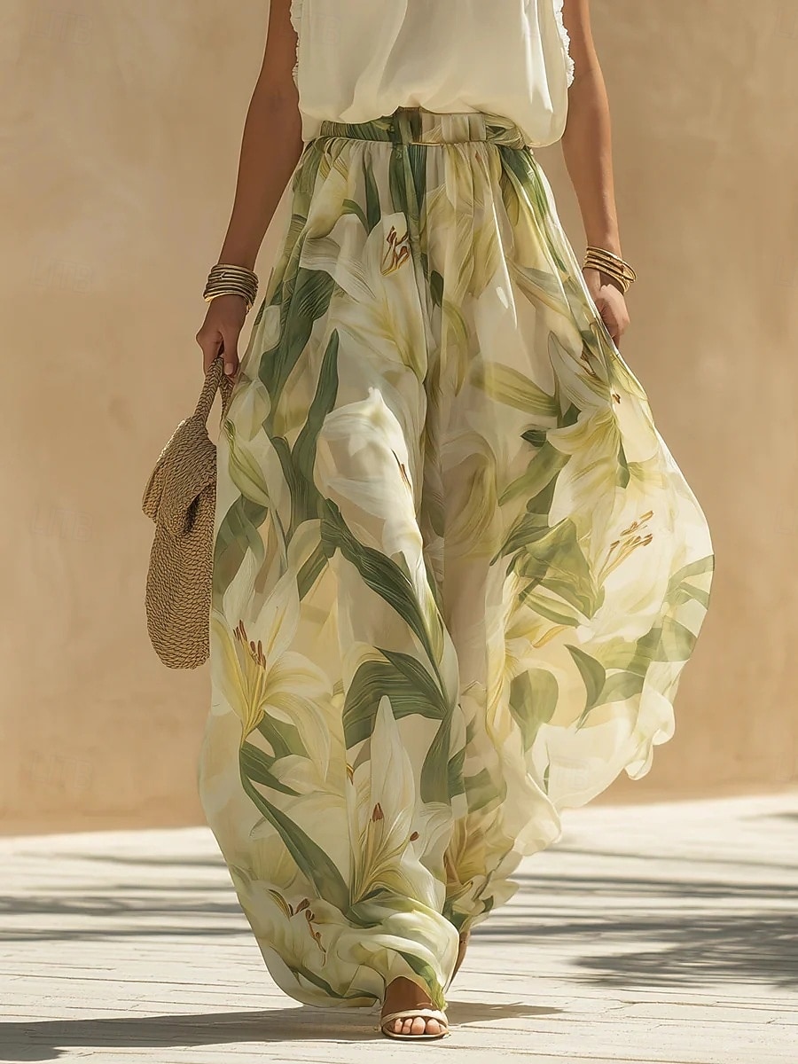 Dame Maxikjole Chiffonkjoler Kjolesett Floral kjole Elegant Mote Moderne Daglig Feriereise Helg Normal Blomstret Ermeløs Grimehals Grønn Sommer Vår 2026 - $41.99 –P3