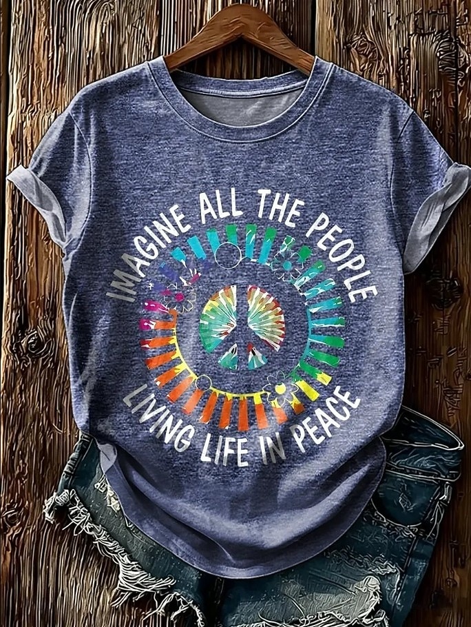 Amerikanischer Unabhängigkeitstag Damen T Shirt Druck Grafik Pflanzen Vintage Stilvoll Klassisch Kurzarm Rundhalsausschnitt Normale Oberteile Lässig Täglich Blau Braun Grün Sommer Frühling PEACE 2026 - $21.99 –P3