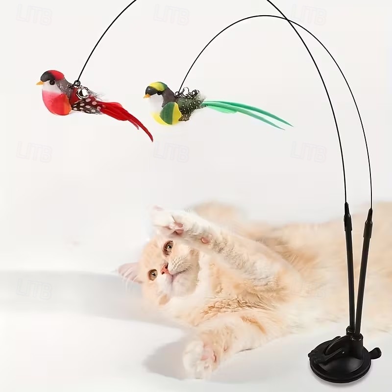 Interactive Cat Teaser Wand Set with Realistic Birds, Handfree Long Pole&Double Rod, Bell And Strong Suction Cup for Active Play 2026 - $19.99 –P3