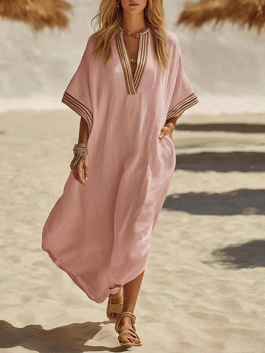 Femmes Robe maxi Robe Décontractée Robe d'été Basique Classique Quotidien Vacances Coupe Ample Uni Demi Manches Col en V Kaki Jaune Rose Claire Châtaigne Foncé Été Printemps de 2026 ? $32.99 –P5