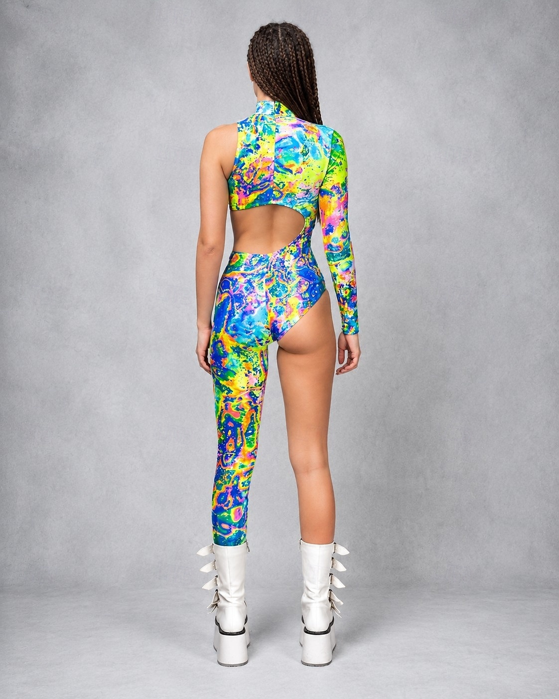 Bodysuit Onesie Costume Printing Cutout Women's Neon Asymmetric Rave Graphic Abstract Costume for Music Festival Party Nightclub Halloween Carnival Adults' 2026 - $31.99 –P2