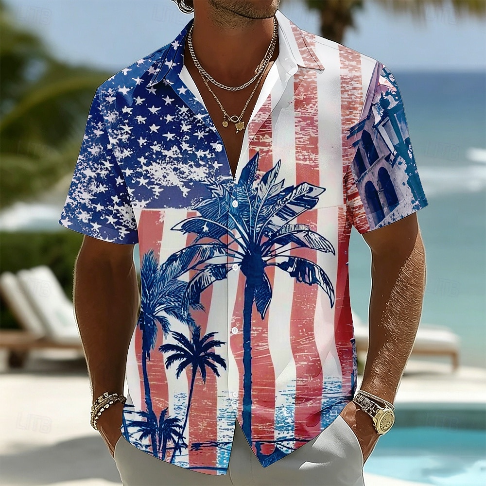 4 juillet 2026, 250e anniversaire Homme Drapeau Américain Cocotier Chemise Chemise d'été Chemise Boutonnée Manche Courte Patriotique Extérieur Festival Été Printemps Col Rabattu Impression 3D de 2026 ? $25.99 –P1