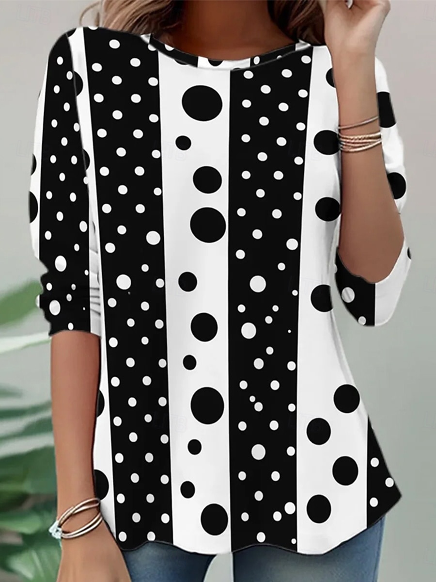 Women's T Shirt Print Graphic Geometric Polka Dot Fashion Stylish Classic Long Sleeve Crew Neck Round Neck Regular Tops Casual Daily Weekend Black Red Purple Summer Spring Fall 2026 - $24.99 –P1
