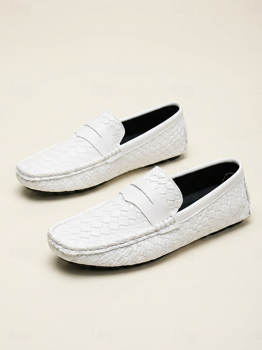Mocassins masculinos brancos estilo penny loaf - sapatos leves e macios, fáceis de calçar - calçado refinado para noites de resort, jantares de férias, encontros na praia e um estilo elegante e descontraído. de 2026 por $42.99 –P5