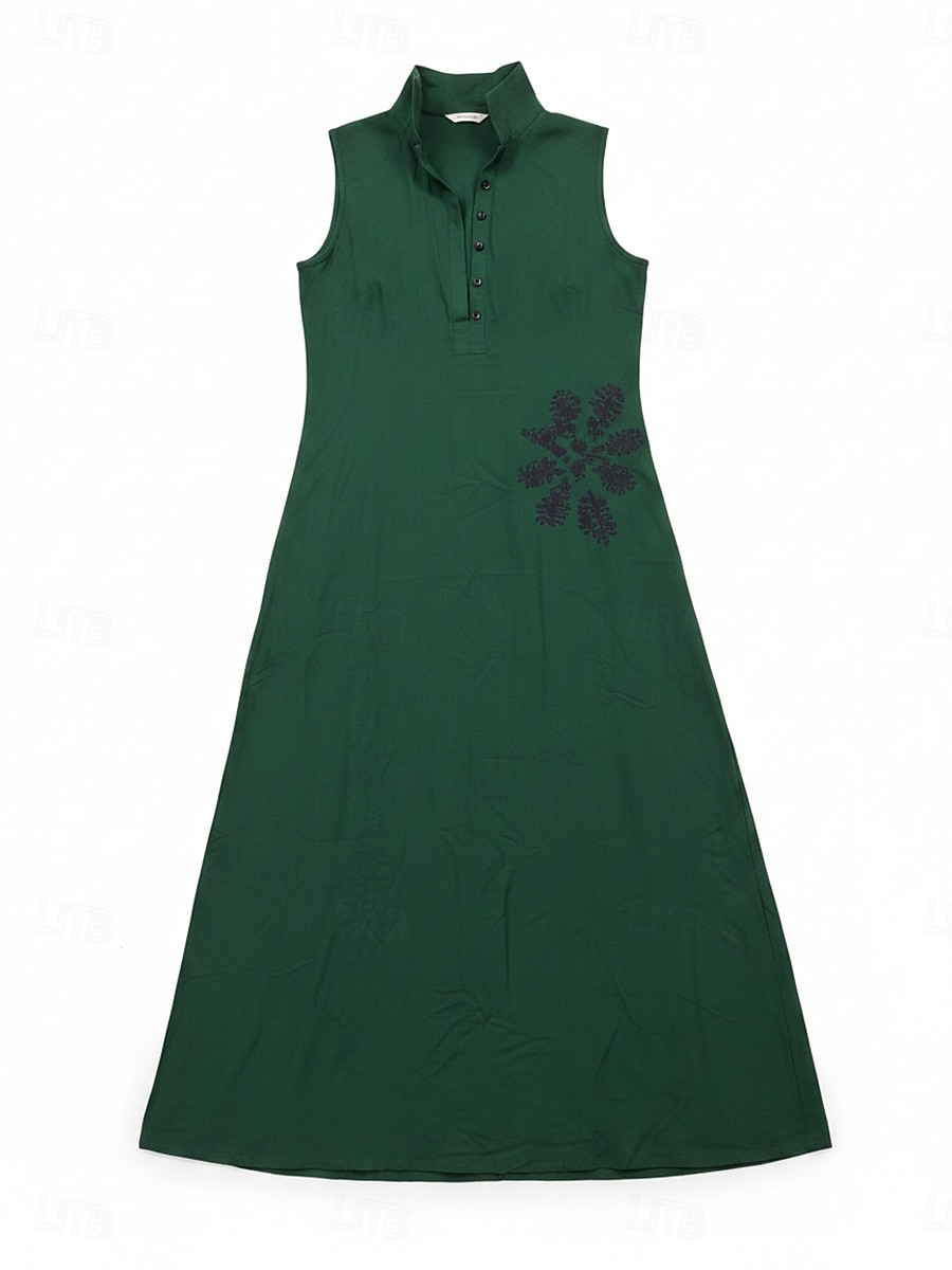 Per donna Abito maxi Abito Boho Elegante Vacanza Vestibilità regolare Floreale Senza Maniche Collo alla coreana Azzurro cielo Verde Albicocca Primavera del 2026 a $29.99 –P1