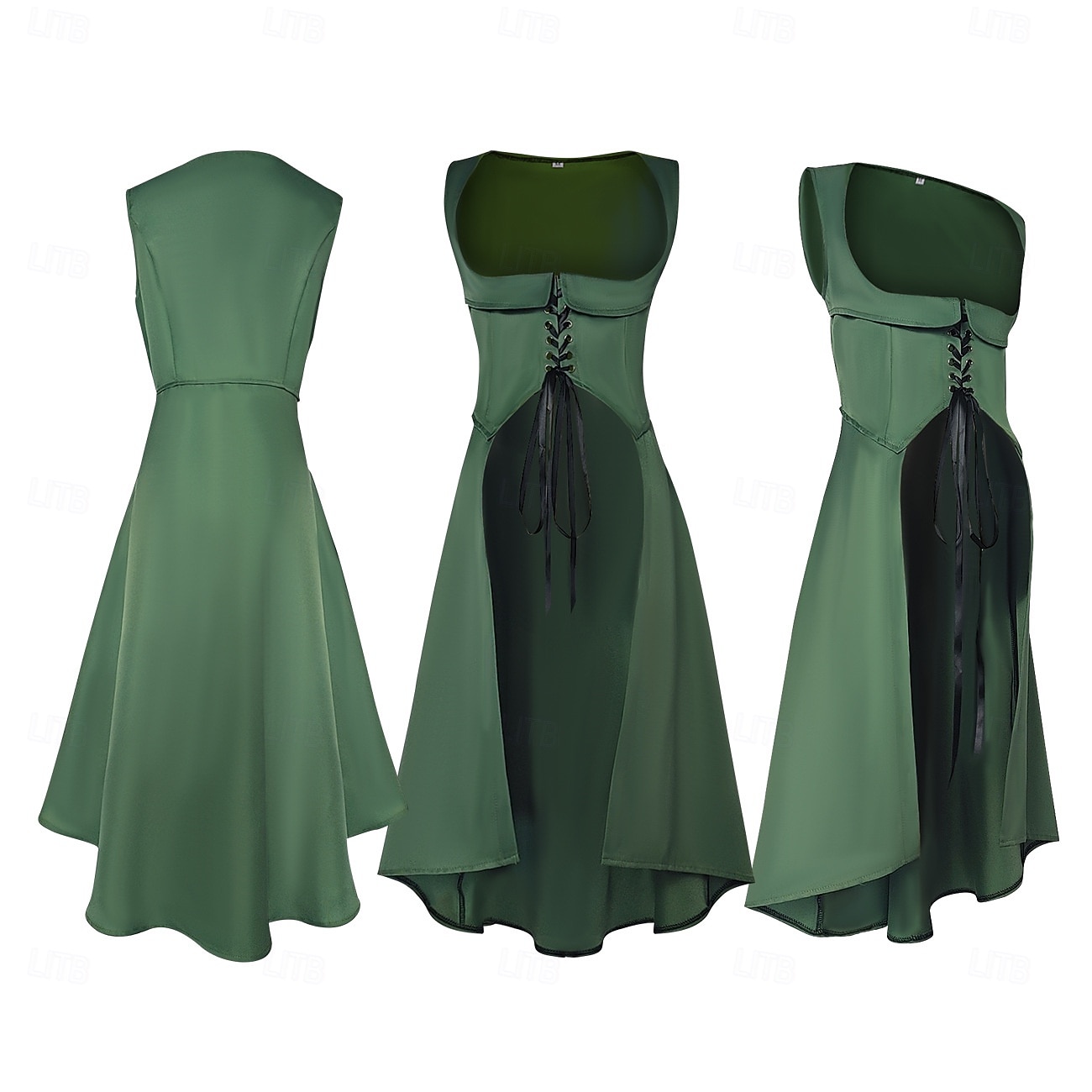 Retro vintage Middeleeuws Renaissance Tot de enkel Jurken Lijfje Mouwloos Boers Veters Kostuum Dames Fantasie Halloween Carnaval Renaissance beurs LARP Volwassenen Kleding 2026 - $44.99 –P1