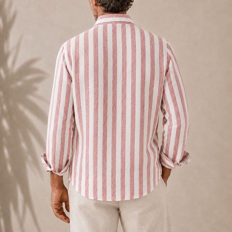 Camisa de lino a rayas para hombre – manga larga con botones para las vacaciones de verano 2026 - $35.99 –P4
