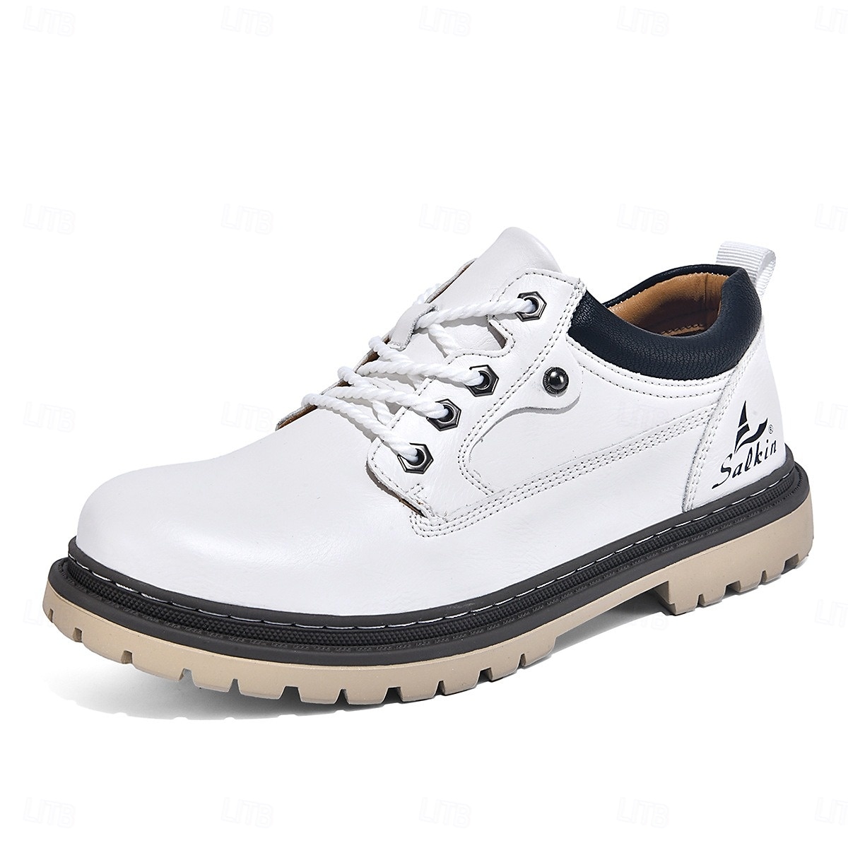 Tênis masculino branco casual de couro com cadarço, leve e confortável para caminhadas, calçado resistente e elegante para uso diário, viagens, deslocamentos e passeios de fim de semana. de 2026 por $54.99 –P1