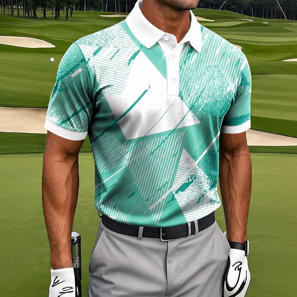 Męskie Geometryczny Golf Koszulki sportowe polo Krótki rękaw Koszulki polo Koszule z kołnierzykiem Codzienny Athleisure Druk 3D Guziki Oddychająca siateczka Wiosna i lato Niebieski Fioletowy Zielony 2026 - $22.99 –P1