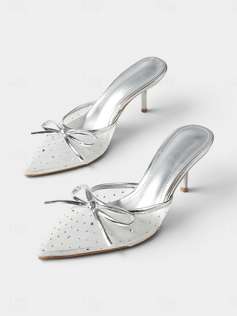 női ezüst hegyes orrú papucs - elegáns koktélparti cipők 2026 - $46.99 –P3