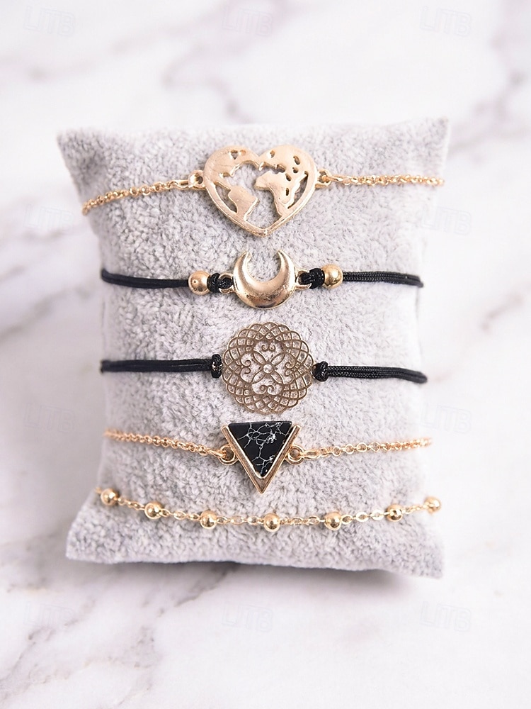 Damset med 6 stapelbara armband i bohemiskt stil, armband i legering med flera designer och hängen för strandsemester &dagligt vardagskläder 2026 - $7.99 –P4