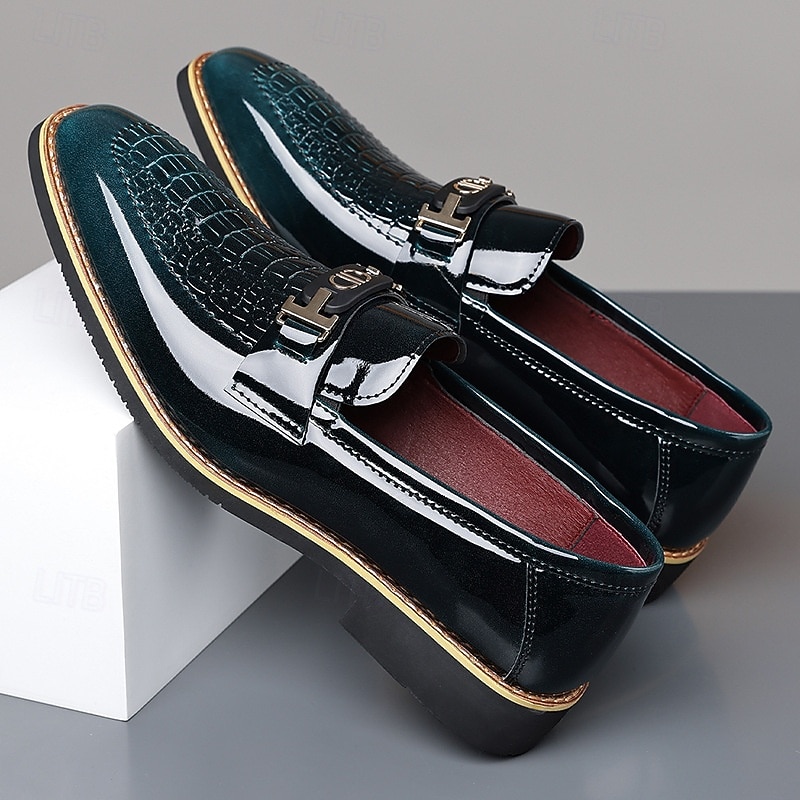 Mocassini da uomo bordeaux con stampa coccodrillo, scarpe eleganti slip-on lucide, calzature da gentiluomo perfette per matrimoni, feste, banchetti e occasioni serali. del 2026 a $64.99 –P3