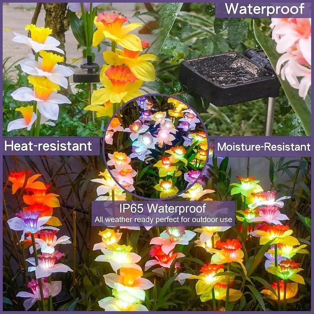 2pc New Solar Narcissus Pole Emits Warm Light, Petal Color Gradient Effect, Courtyard Garden Decoration Light, Lawn Light 2026 - $35.99 –P8