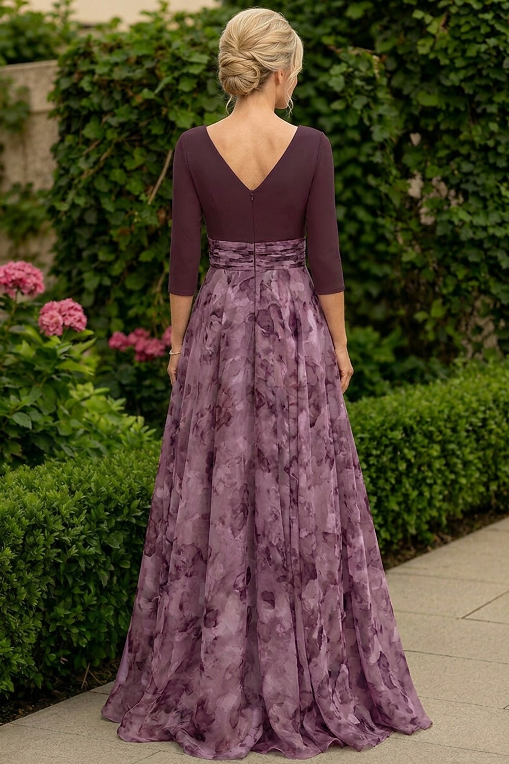 Krój A Sukienki Sięgająca podłoża Sukienka dla gościa weselnego Suknia wieczorowa Sukienka dla matki panny młodej Rękaw 3/4 W serek Elegancja Prosty Udekorowany Formalny Gość weselny Święto Szyfon 2026 - $205.89 –P3