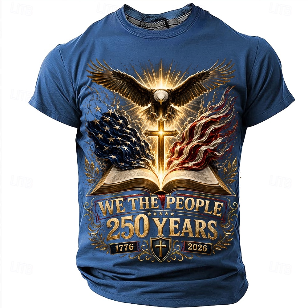 2026 250º Camisetas Masculinas T-Shirt Bandeira dos EUA 1776 de Manga Curta Impressão 3D Camiseta Colar Redondo Patriótica Festival Diário Azul Preto Vermelho Verão Primavera Roupas Vestuário S M L de 2026 por $18.99 –P7