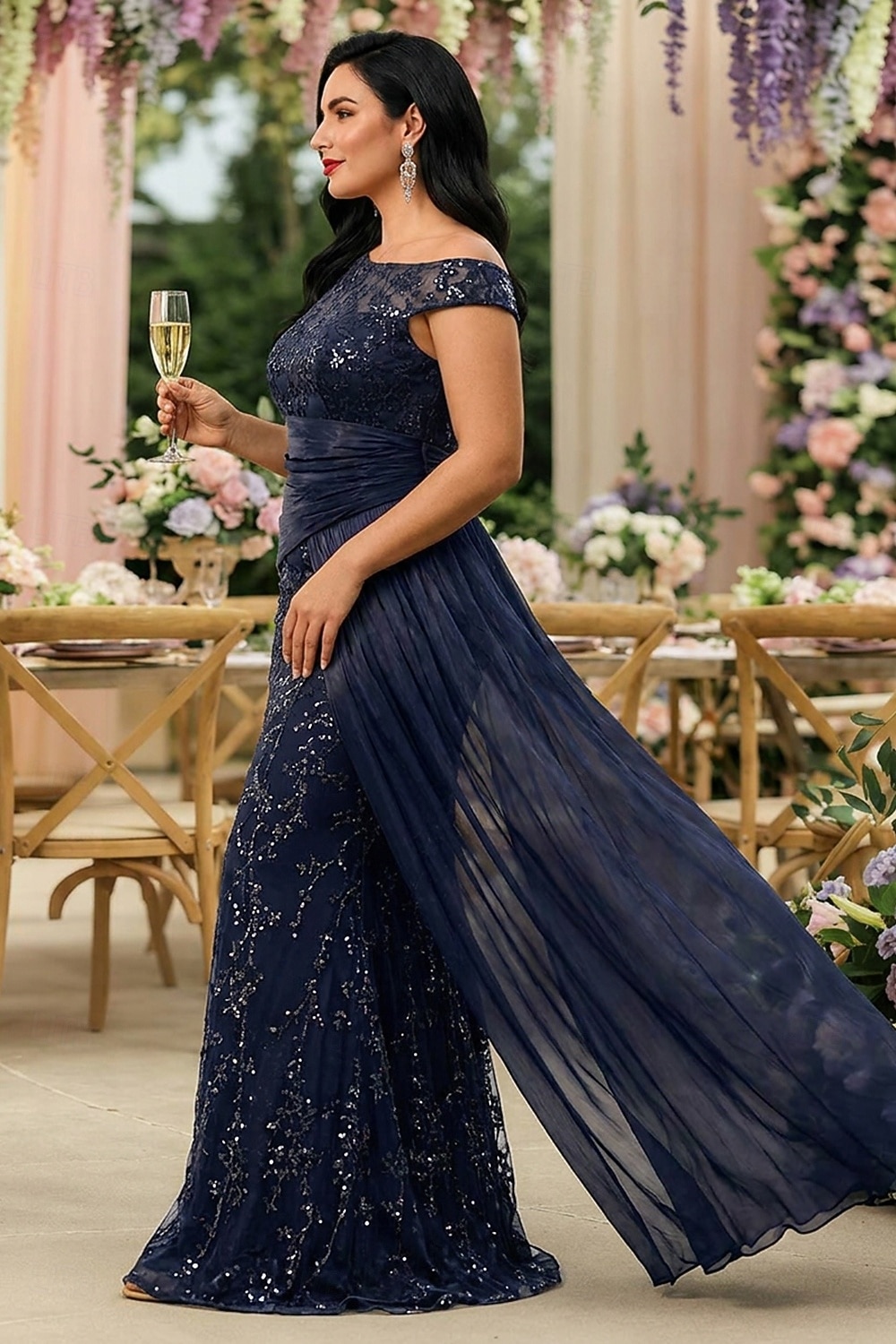 Schlauchkleid Bodenlang Abschlussballkleid Perlenbestickt Partykleid Brautmutterkleid Kurzarm Rundhalsausschnitt Elegant Vintage luxuriös Formeller Abend Hochzeitsfeier mit Perlenstickerei 2026 - $114.99 –P3