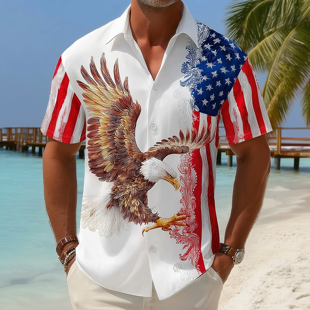 Camicia hawaiana a maniche corte della bandiera americana patriottica del 250° anniversario degli uomini a bottone top estivo per le vacanze al mare del 2026 a $25.99 –P3