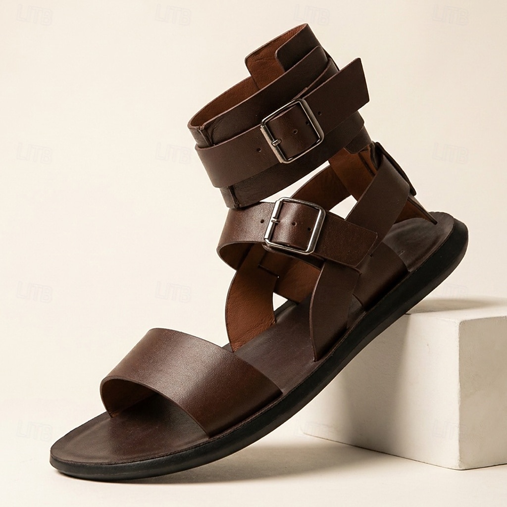 Sandale gladiator maro pentru bărbați, cu cataramă reglabilă și vârf deschis, încălțăminte de vară confortabilă, pentru călătorii în vacanță, ținute de resort, agrement pe plajă și stil casual în aer liber 2026 - $34.99 –P1